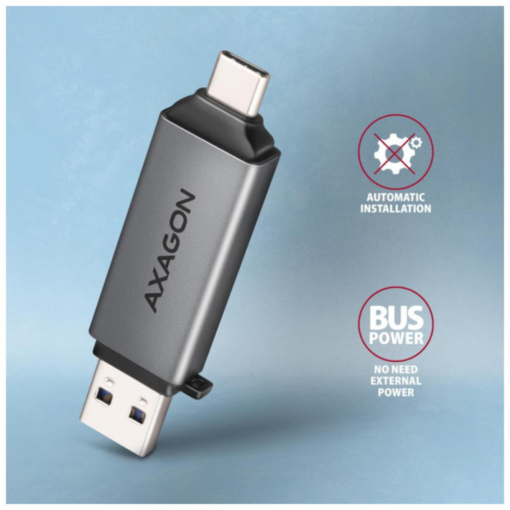 Зчитувач флеш-карт AXAGON USB-C + USB-A to SD/microSD 5Gbps gray (CRE-DAC)