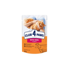 Вологий корм для кішок Club 4 Paws Для дорослих котів з телятиною в соусі 85 г (4820269143012)