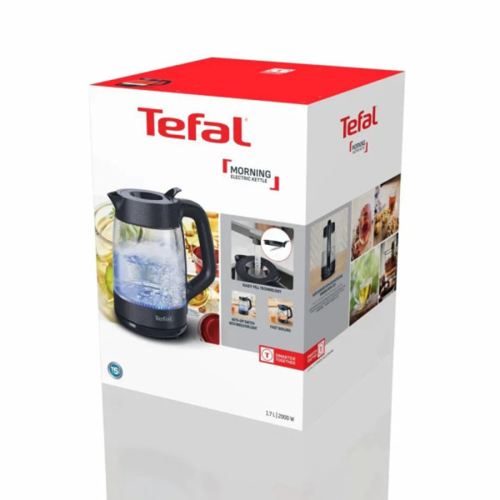 Електрочайник Tefal Morning Glass Kettle, 1.7л, скло, з підсвіткою, чорний