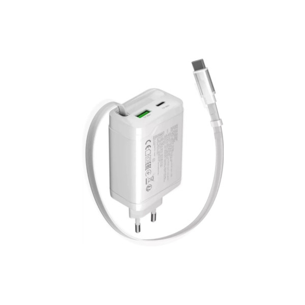 Зарядний пристрій Canyon 1xUSB-C PD65W + 1xUSB QC3.0 + cable USB-C to USB-C white (CNS-CURC65ACW)
