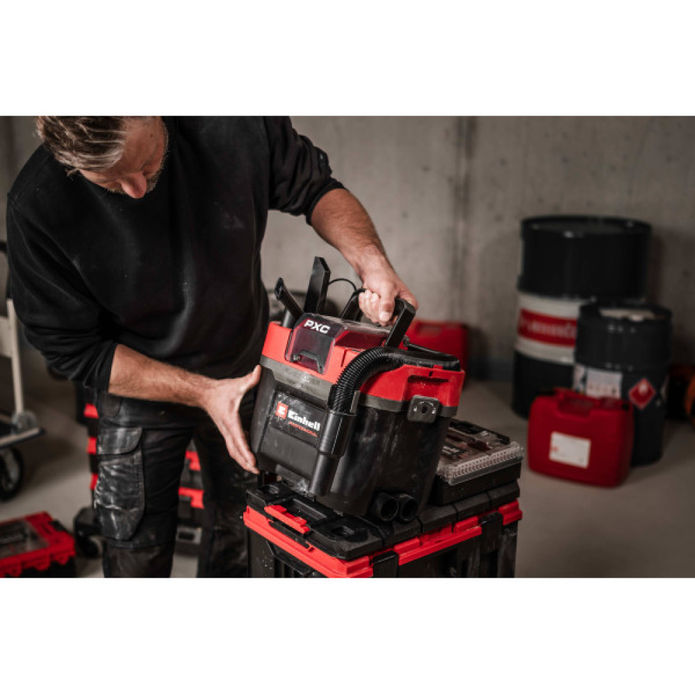 Пилосос професійний акумуляторний Einhell Professional TP-VC 18/10 Li BL 18В 130мбар контейнер 10л вологе/сухе прибирання Dust Class L 3.05кг без АКБ та ЗП