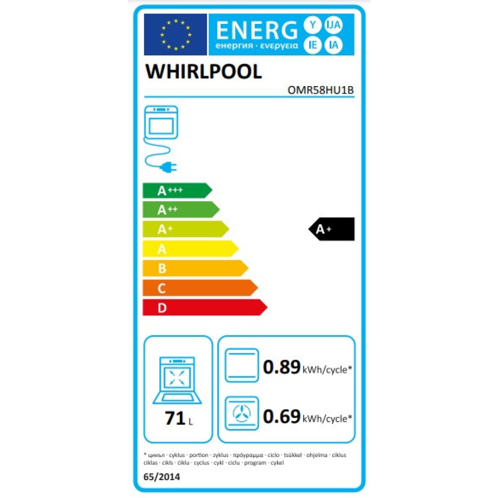 Духова шафа Whirlpool електрична, 71л, A+, дисплей, конвекція, телескопічні напрямні, чорний