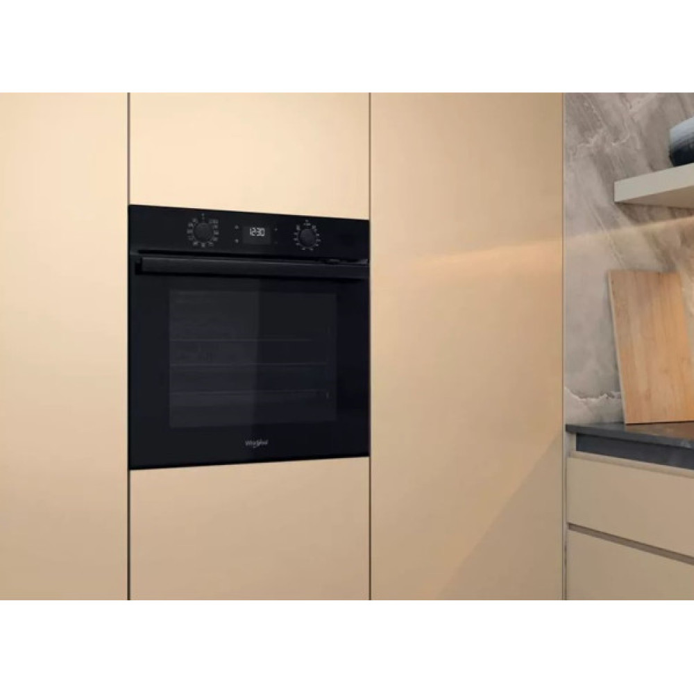 Духова шафа Whirlpool електрична, 71л, A+, дисплей, конвекція, телескопічні напрямні, чорний