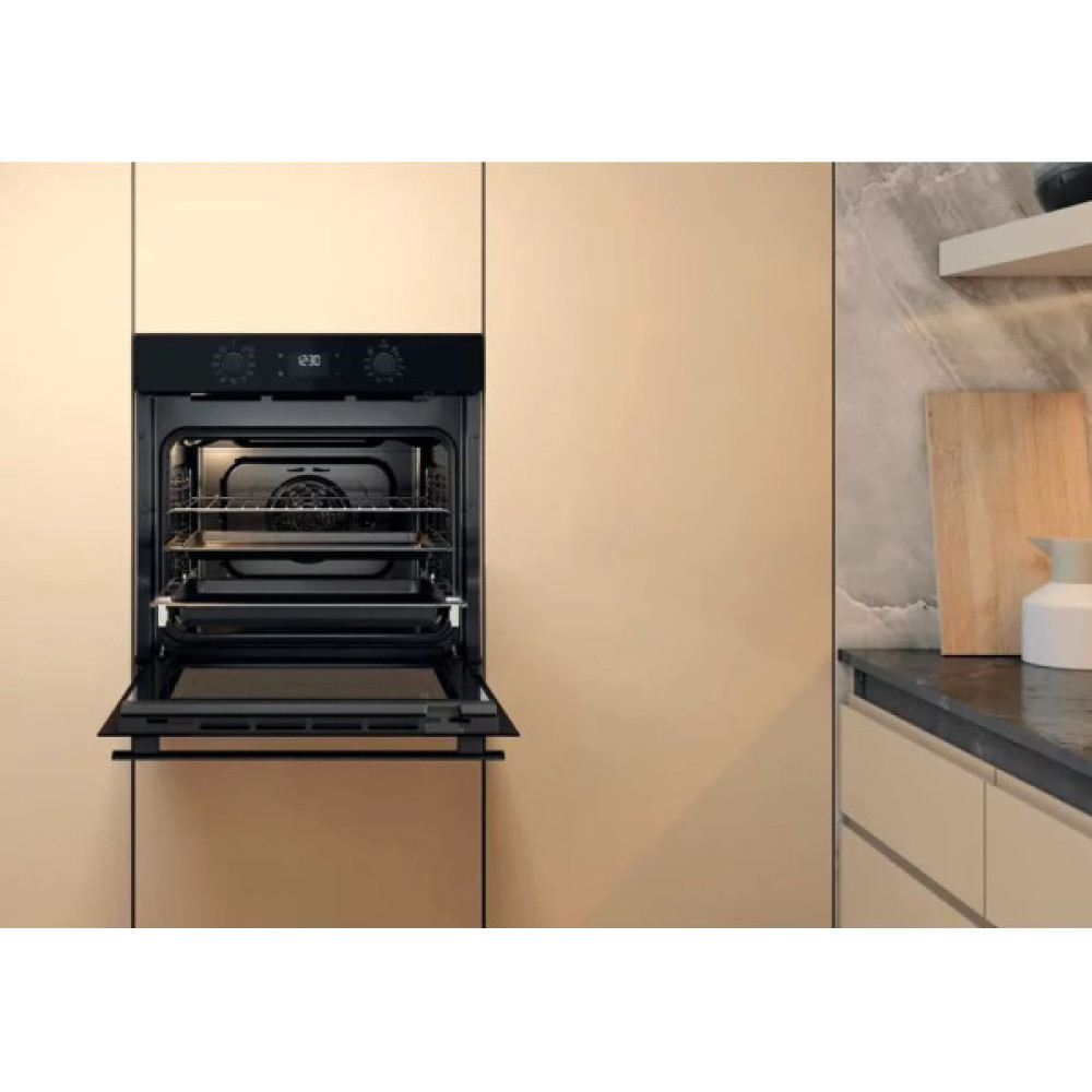 Духова шафа Whirlpool електрична, 71л, A+, дисплей, конвекція, телескопічні напрямні, чорний