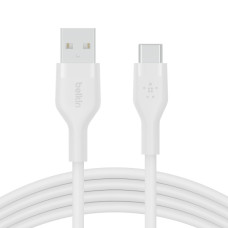 Кабель USB-A > USB-C заряджання/синхронізації Belkin 2м, 15Вт, Type-C, силіконовий з кліпсою, білий