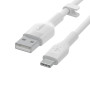 Кабель USB-A > USB-C заряджання/синхронізації Belkin 2м, 15Вт, Type-C, силіконовий з кліпсою, білий