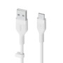 Кабель USB-A > USB-C заряджання/синхронізації Belkin 2м, 15Вт, Type-C, силіконовий з кліпсою, білий