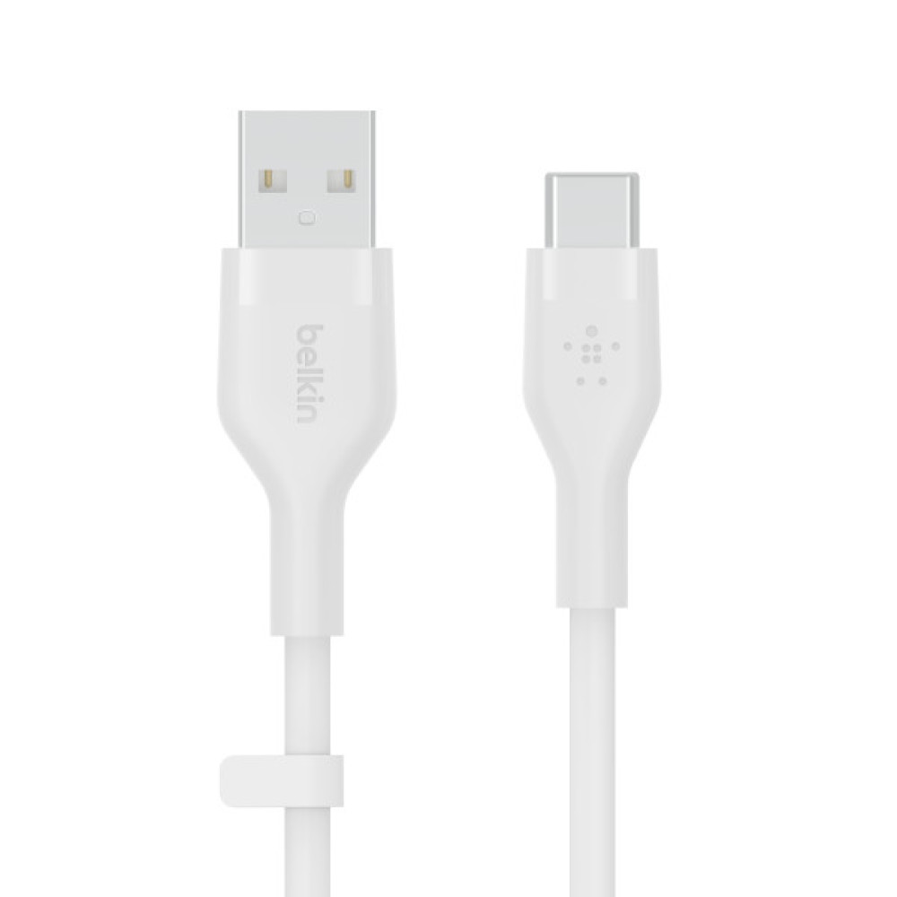 Кабель USB-A > USB-C заряджання/синхронізації Belkin 2м, 15Вт, Type-C, силіконовий з кліпсою, білий