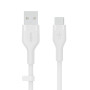 Кабель USB-A > USB-C заряджання/синхронізації Belkin 2м, 15Вт, Type-C, силіконовий з кліпсою, білий