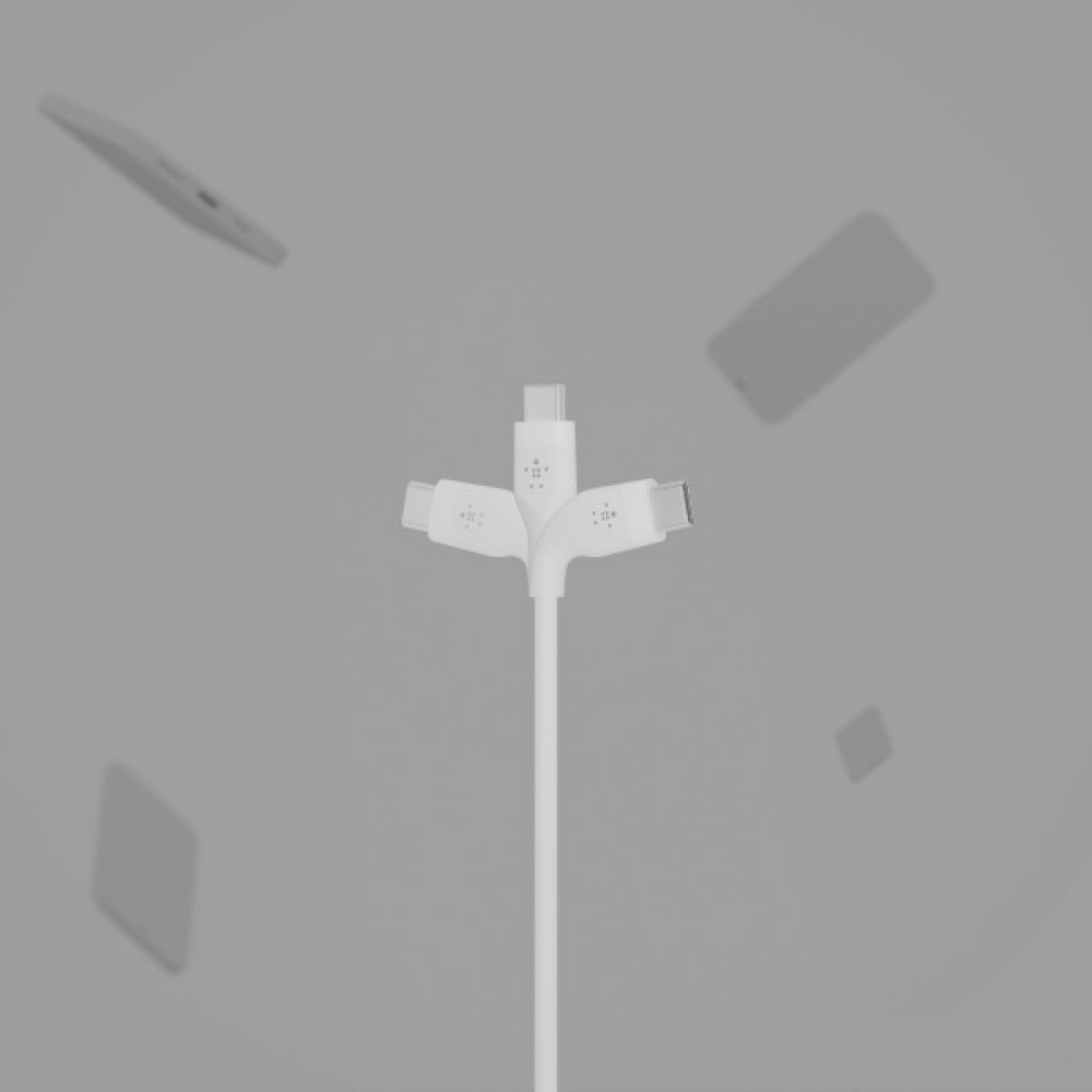 Кабель USB-A > USB-C заряджання/синхронізації Belkin 2м, 15Вт, Type-C, силіконовий з кліпсою, білий