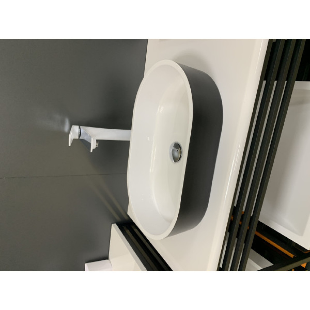 Раковина, умивальник Adamant BESTE NEW, штучний камінь, овальна, без отвору для змішувача та переливу, 540x350x11мм, накладний, чорно-білий