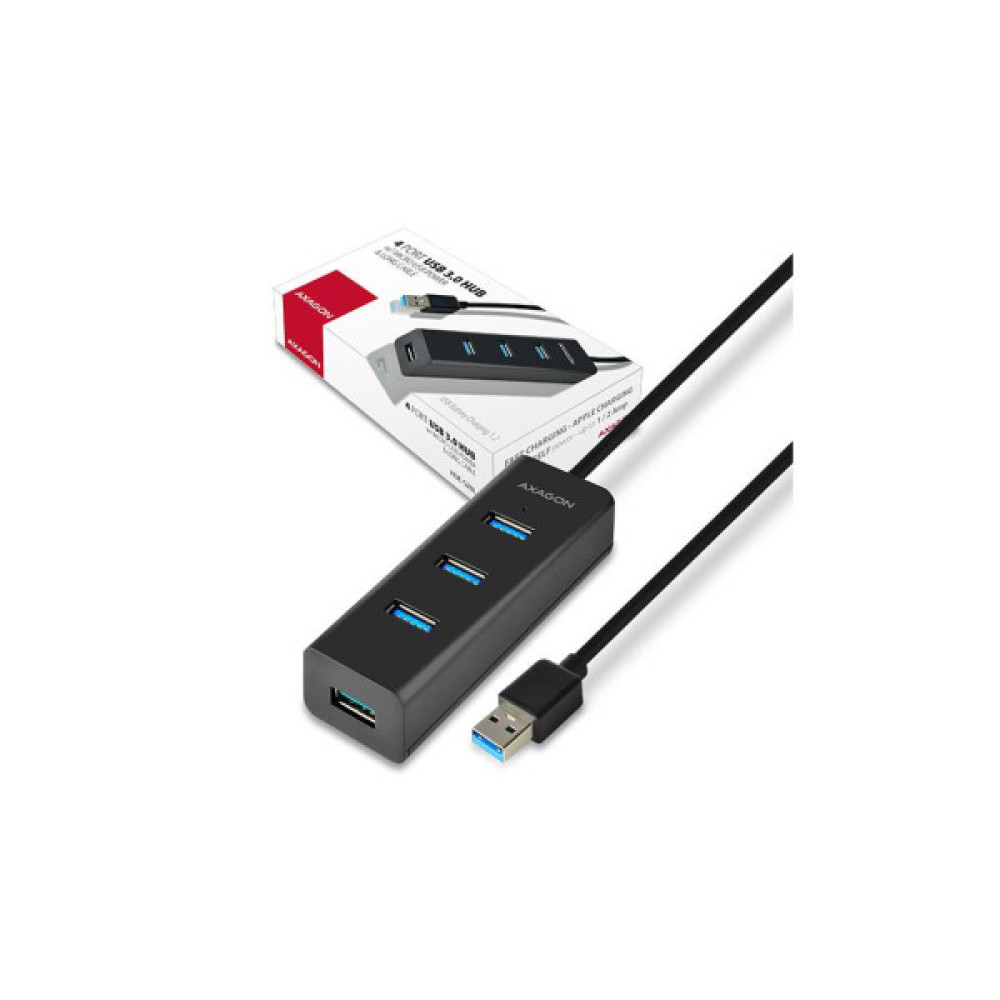 Концентратор AXAGON USB 3.1 to 4xUSB 3.0 1.2m + cable USB to Micro 5P black (HUE-S2BL)