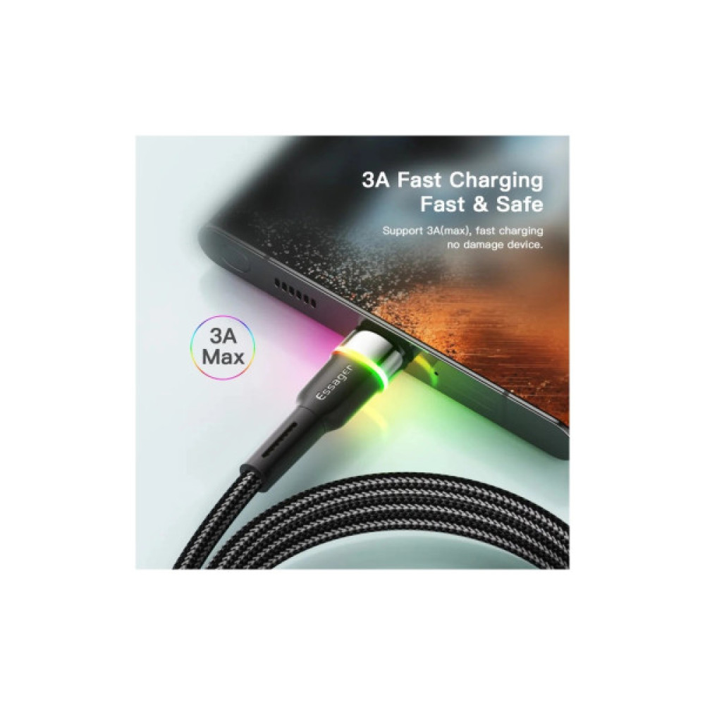 Дата кабель USB 2.0 AM to USB-C 1.0m 3A LED black Essager (EXCT-XCD01)