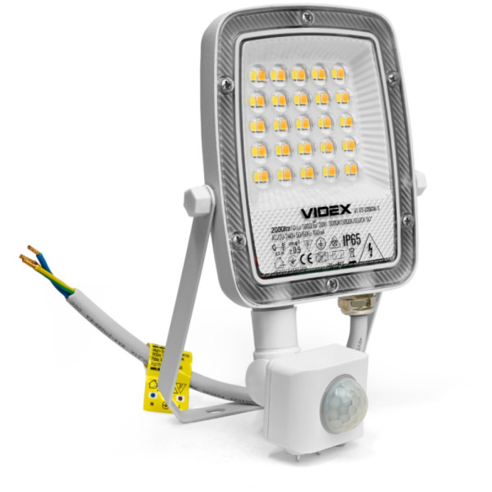 Прожектор Videx F5 20W 3000-5000-6500K з датчиком руху 230V White (VL-F5-020CW-S)