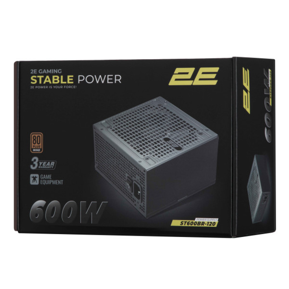 Блок живлення 2E GAMING Stable Power ATX3.1 (600W), >85%, 80+ Bronze, 120мм, 1xMB 24pin(20+4), 2xCPU 8pin(4+4), 3xMolex, 6xSATA, 2xPCIe 8pin(6+2)