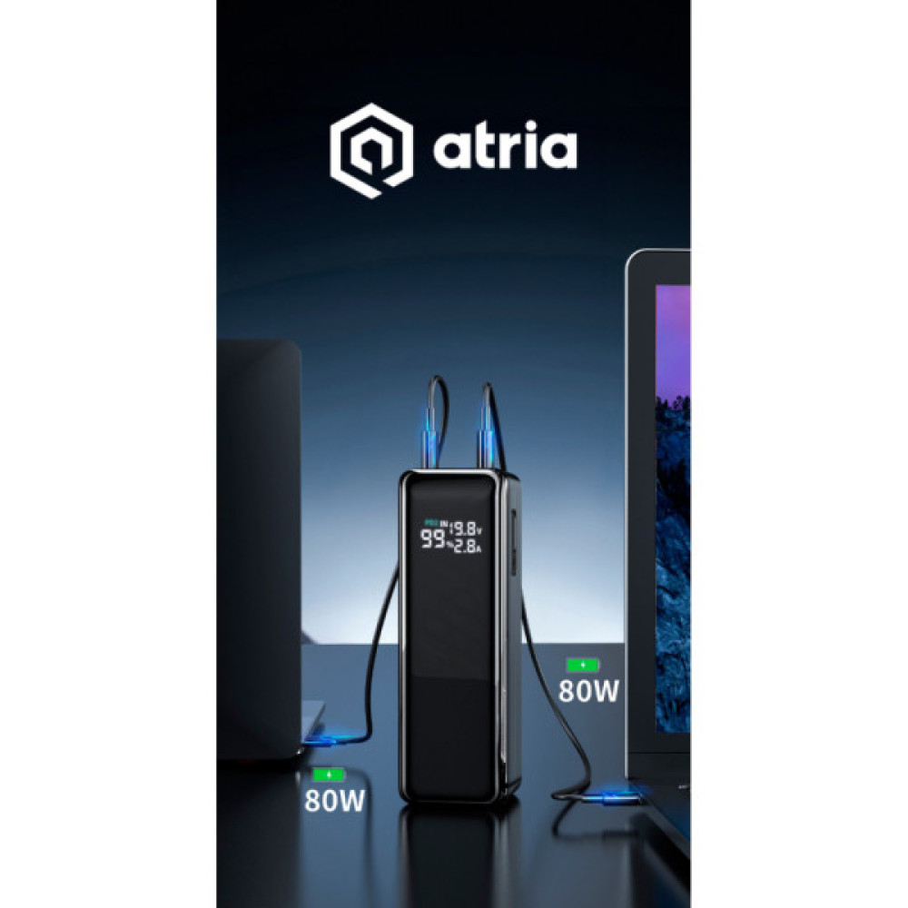 Батарея універсальна Atria 30000mAh PD/3.1/160W(Max)80W+80W, QC/3.0/22.5W, Blue (WPD-160SB)
