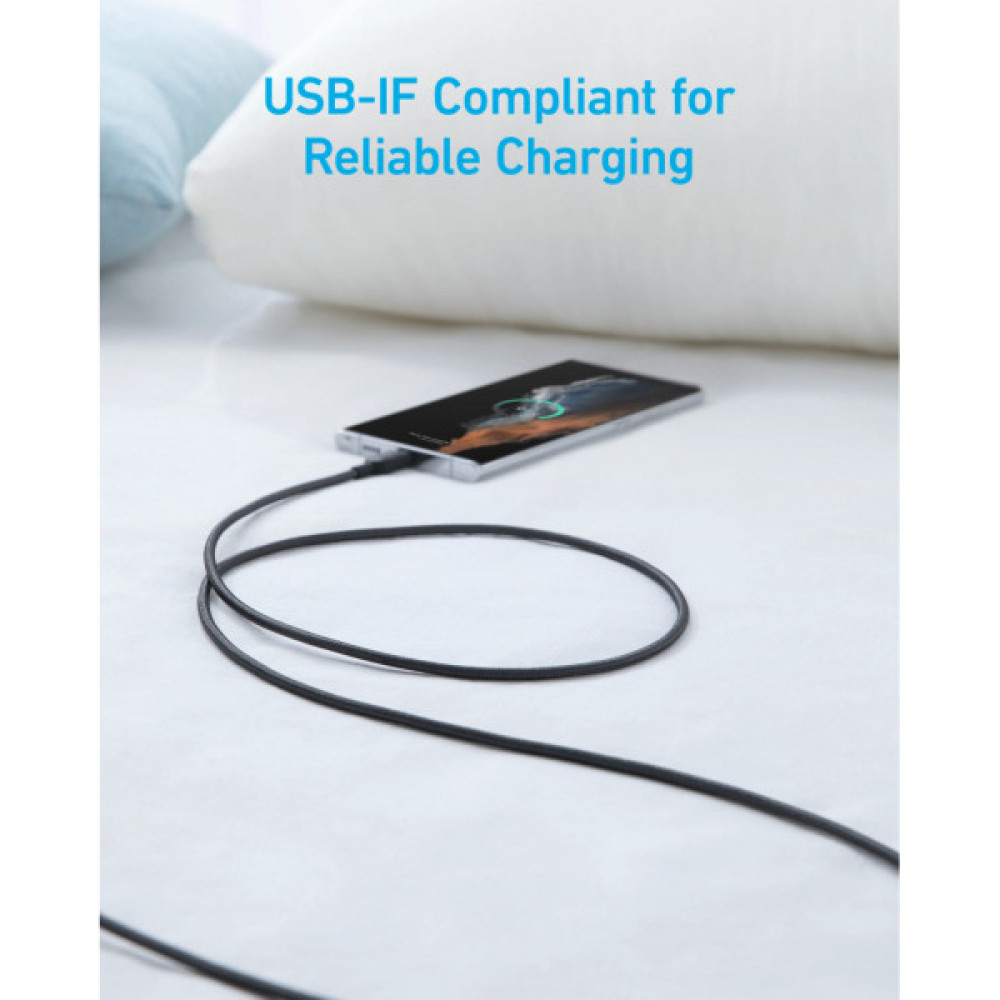 Дата кабель USB 2.0 AM to USB-C 1.8m nylon 322 black Anker (A81H6G11)