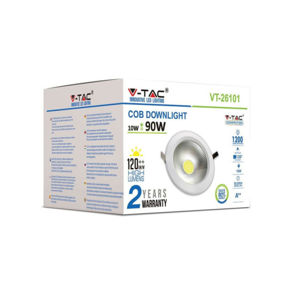 Світильник точковий V-TAC LED 10W, SKU-1272, 230V, 6.4K, 1200Lm (3800157611947)