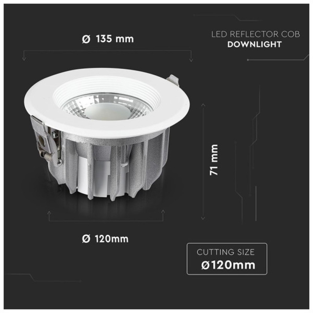 Світильник точковий V-TAC LED 10W, SKU-1272, 230V, 6.4K, 1200Lm (3800157611947)