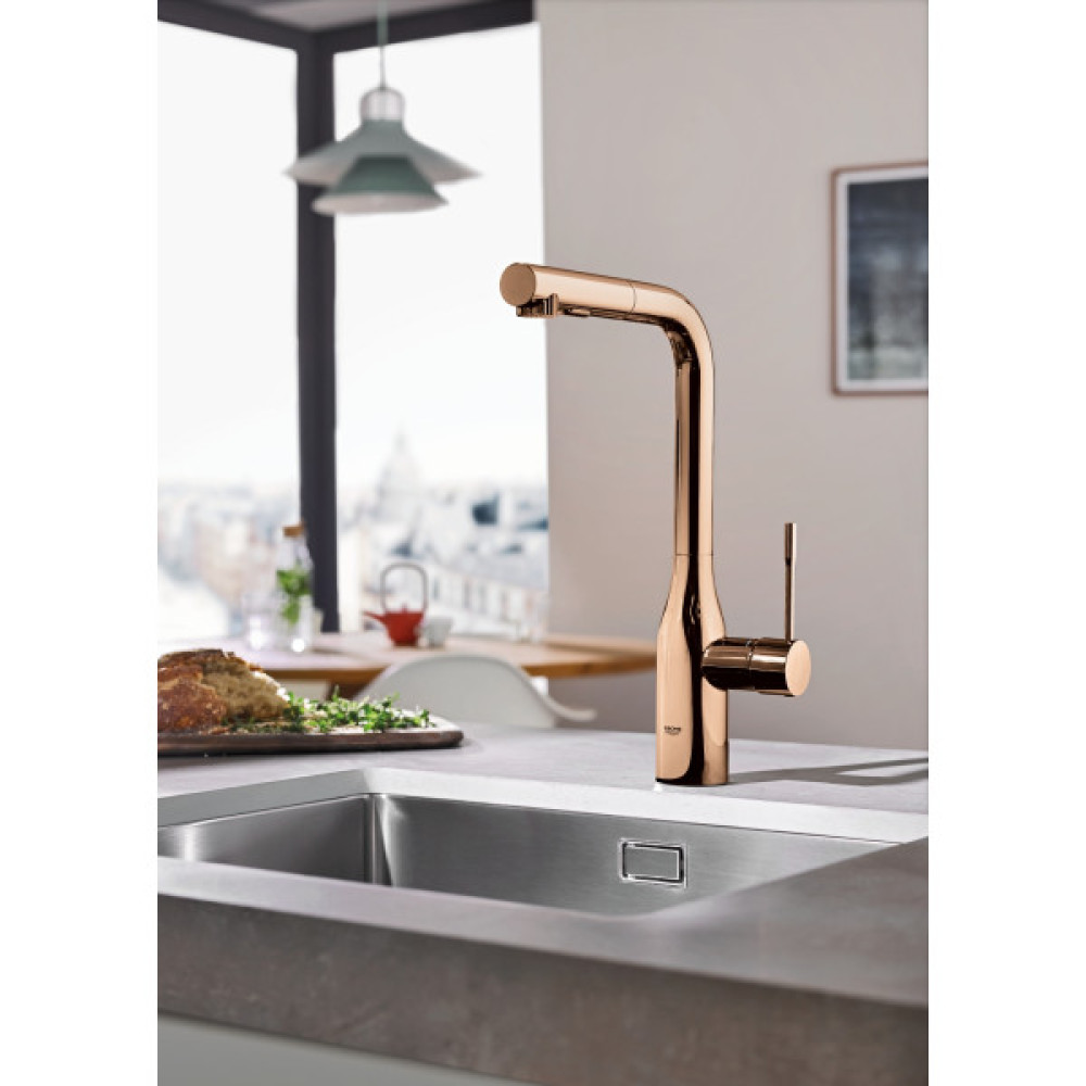 Змішувач для кухні Grohe Essence, довж.виливу - 204мм, поворотний/витяжний, 1важіль, матовий теплий захід сонця