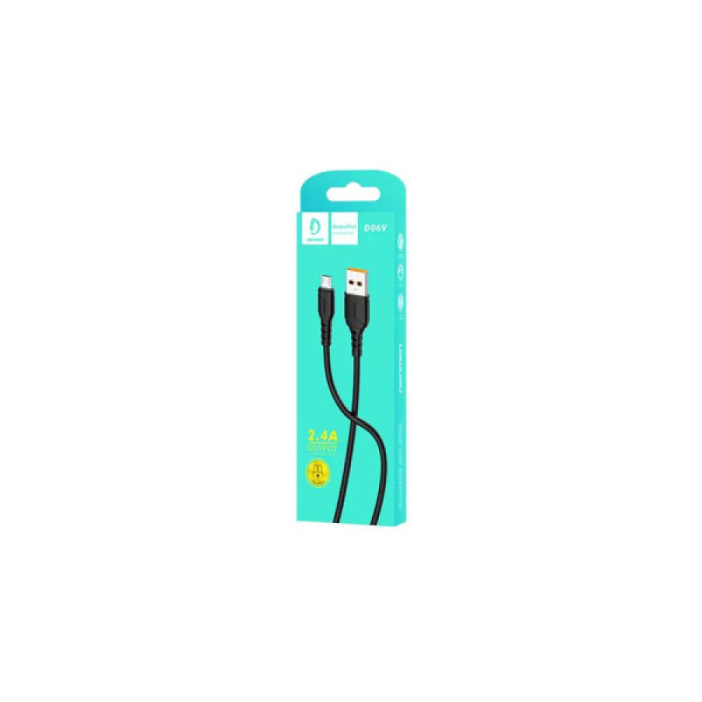 Дата кабель USB 2.0 AM to Micro 5P 1.0m 2.4A silicone black Denmen (D06V-BK)