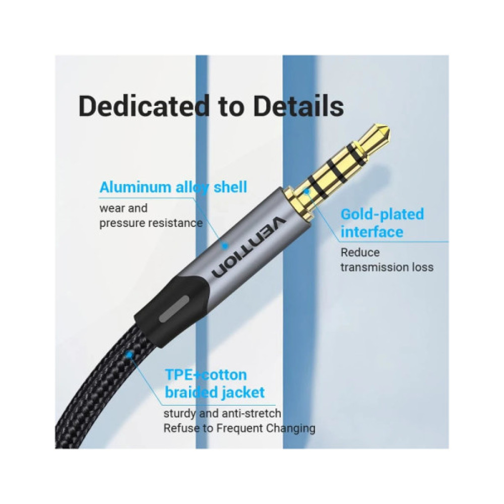 Кабель мультимедійний 3.5mm M to 3.5mm M 1.0m (4pin) gray Vention (BAQHF)