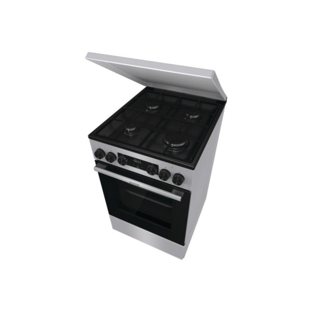 Плита Gorenje комбінована, 62л, 50x60см, метал. кришка, дисплей, емальовані реш, титан