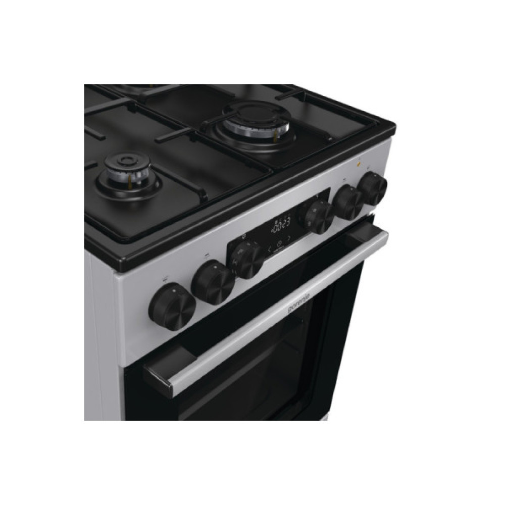 Плита Gorenje комбінована, 62л, 50x60см, метал. кришка, дисплей, емальовані реш, титан