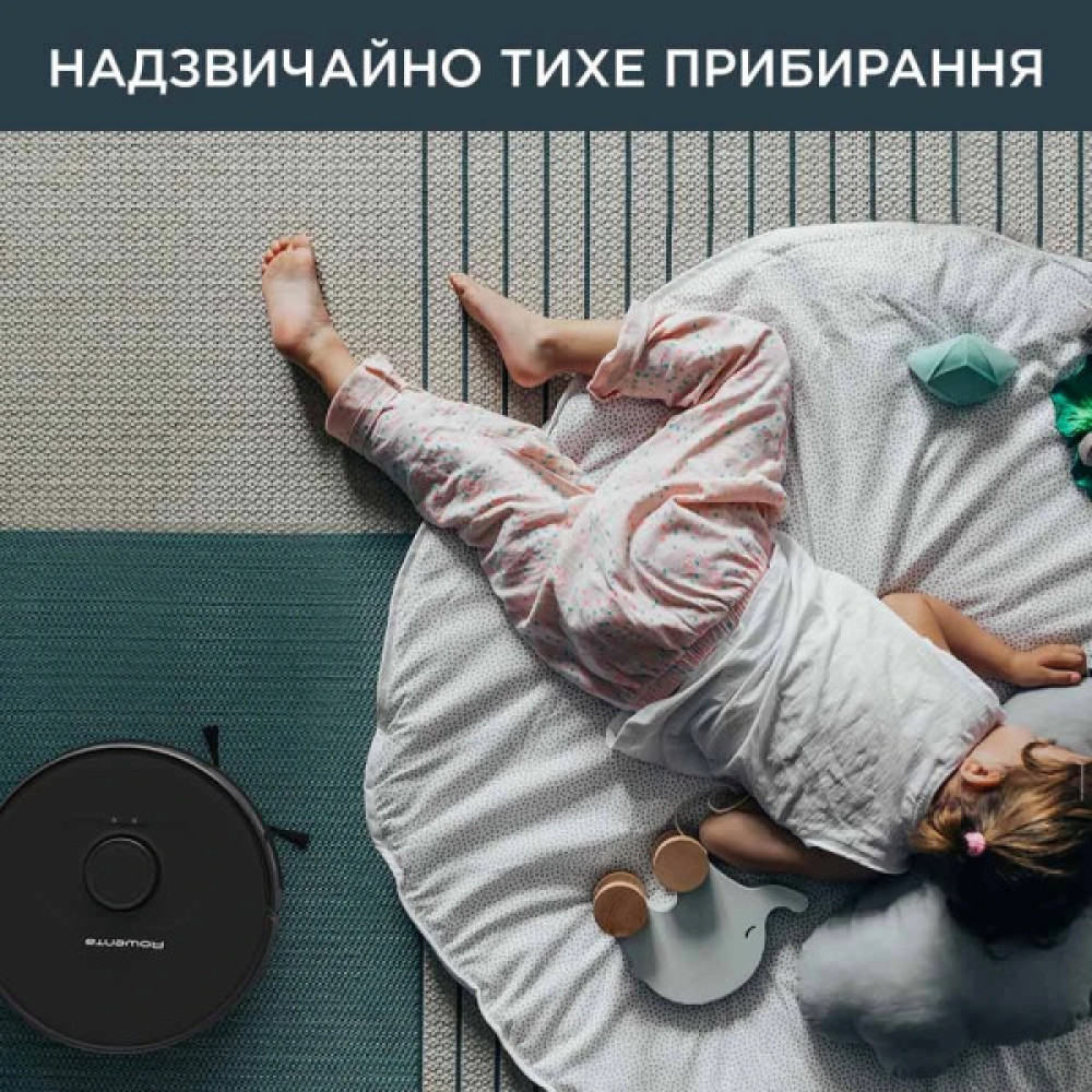Робот-пилосос Rowenta X-Plorer Serie 75 S, h=9.5см, вологе прибирання, конт пил -0.4л, вода -0.3л, автон. робота до 120хв, НЕРА, управління через смартфон, чорний
