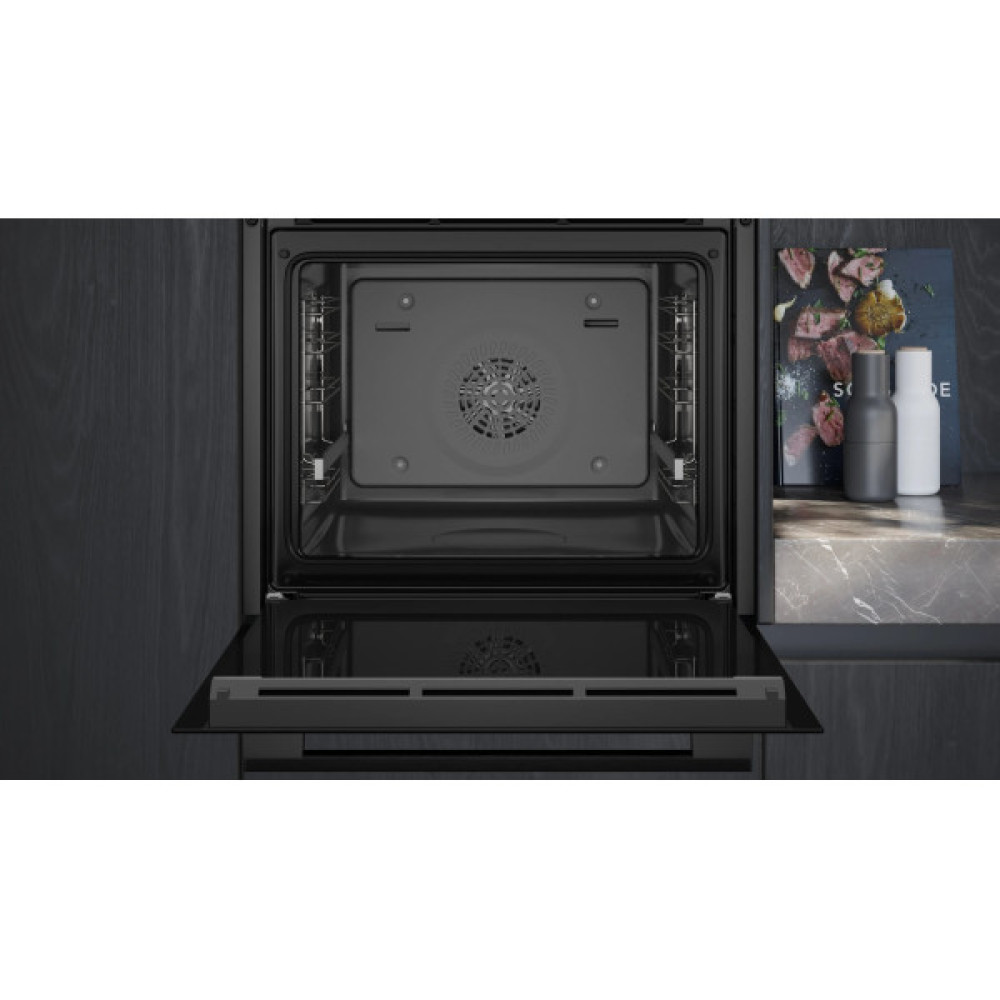 Духова шафа Siemens електрична, 71л, A+, пара, дисплей, конвекція, телескопічні напрямні, чорний
