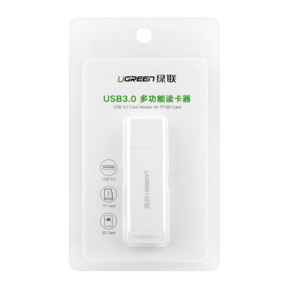 Зчитувач флеш-карт Ugreen USB 3.0 to TF + SD CM104 White (40753)
