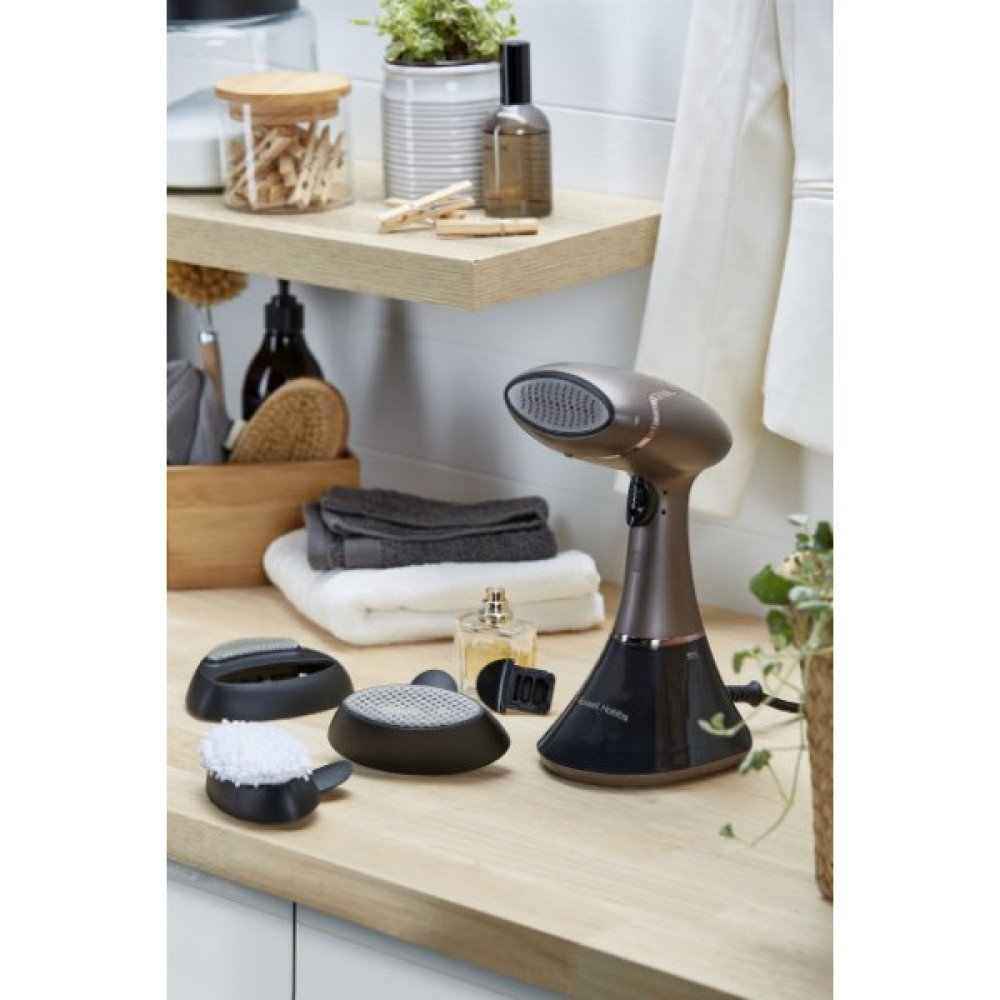 Відпарювач Russell Hobbs компактний Steam Genie Aroma, 1800Вт, 200мл, постійна пара - 32гр, керам. підошва, чорно-коричневий