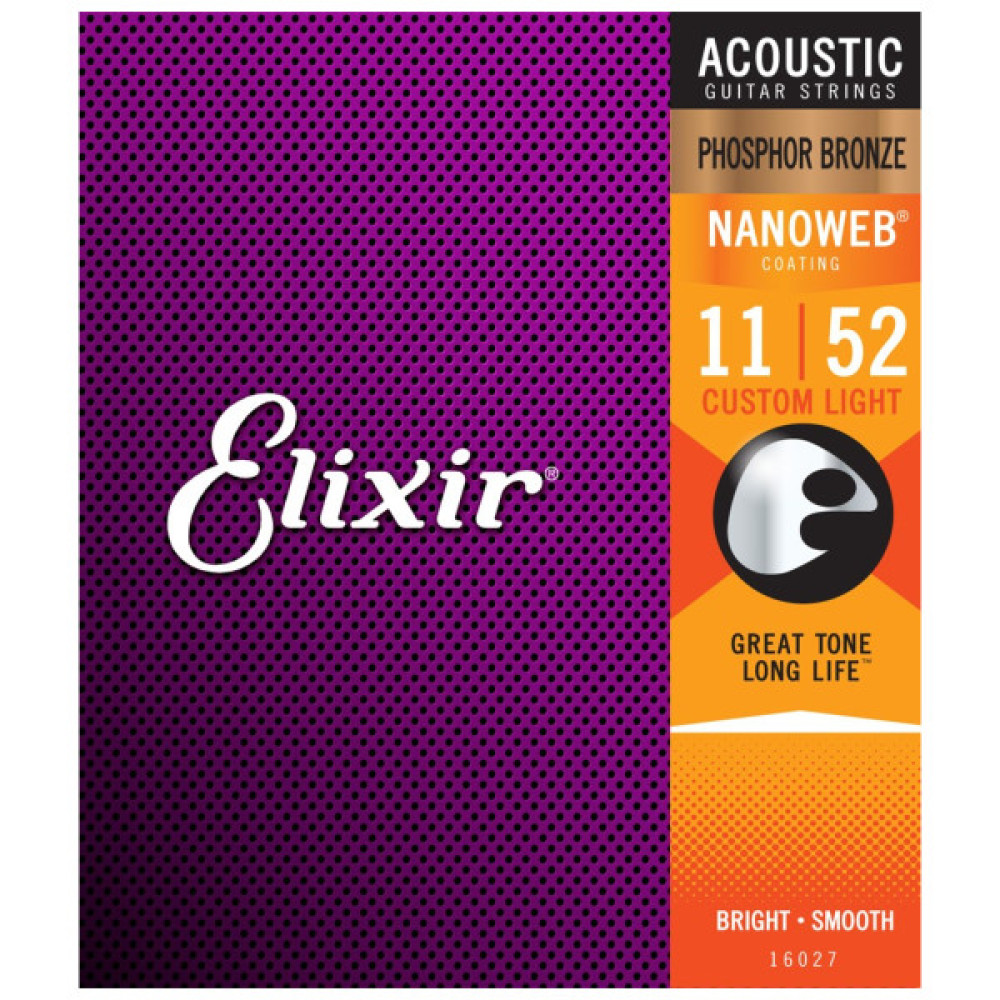 Струни для гітари Elixir 16027 Nanoweb Phosphor Bronze Acoustic Custom Light (11-52) (240662)