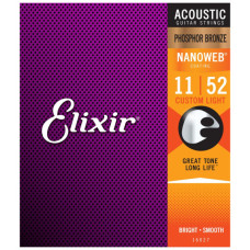 Струни для гітари Elixir 16027 Nanoweb Phosphor Bronze Acoustic Custom Light (11-52) (240662)