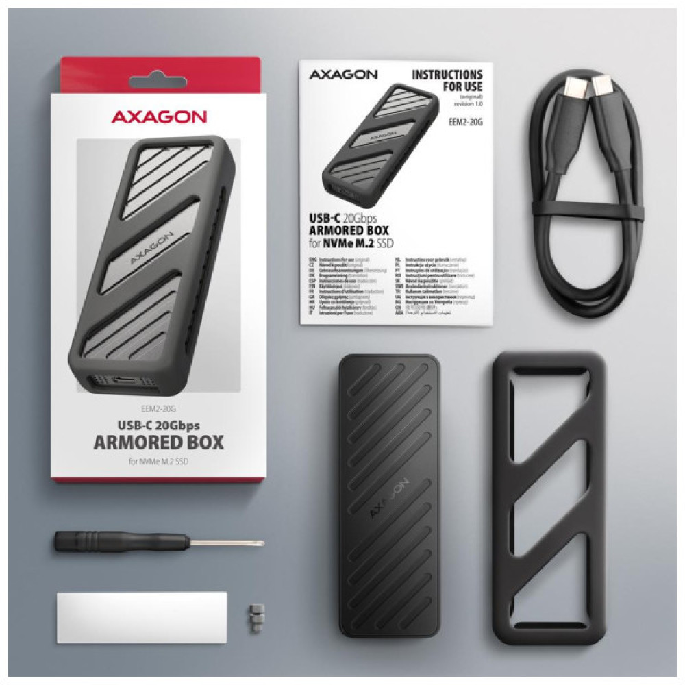 Кишеня зовнішня AXAGON USB-C 20Gbps metal box for M.2 NVMe SSD ARMORED (EEM2-20G)