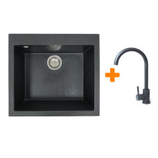 Набір кухонний Adamant Univer, штучний камінь, квадрат, без крила, 560х500х200мм, чаша - 1, врізна, графіт + змішувач Набір кухонний Adamant Univer, штучний камінь, квадрат, без крила, 560х500х200мм, чаша - 1, врізна, графіт + змішувач