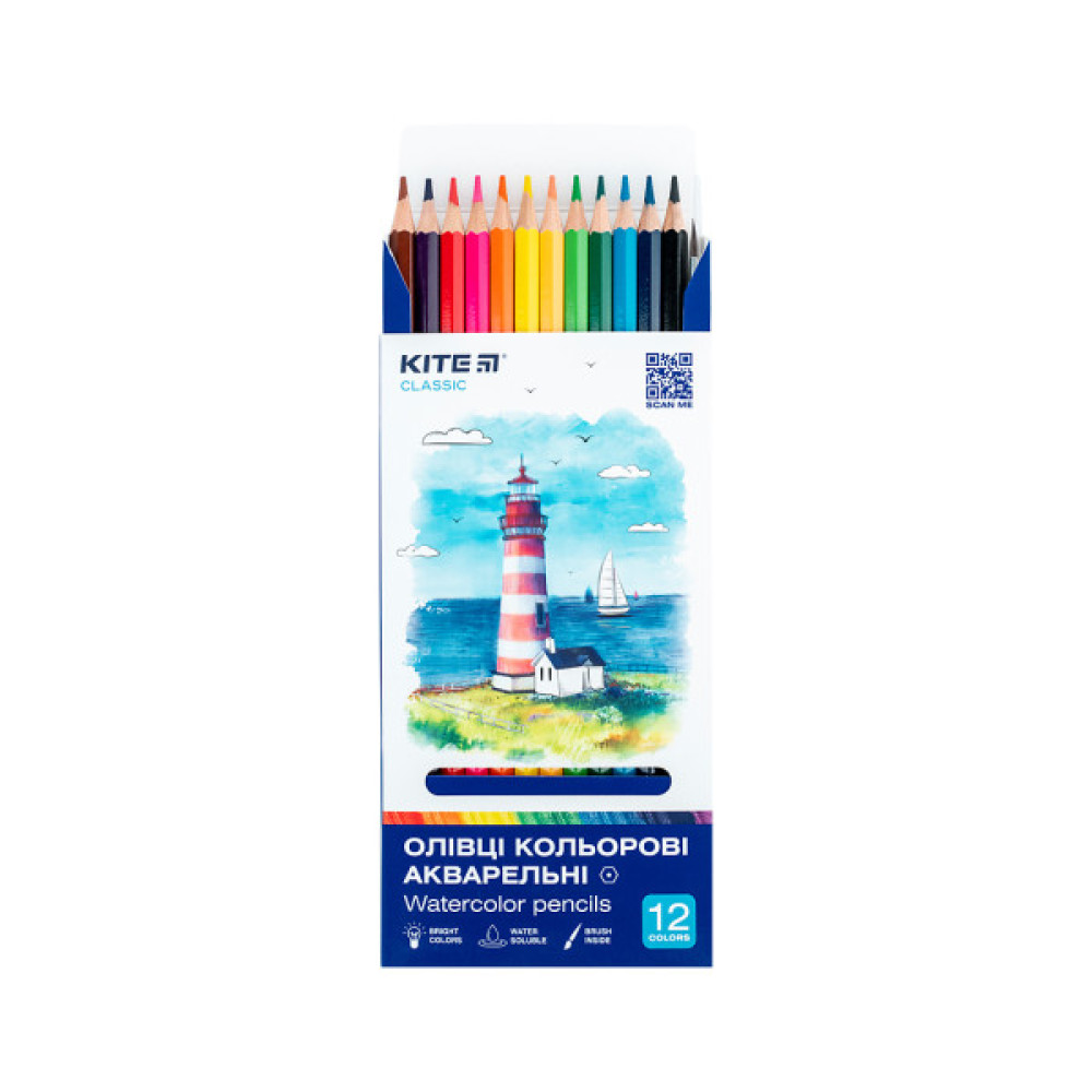 Олівці кольорові Kite Classic акварельні, 12 кольорів (K-1049)