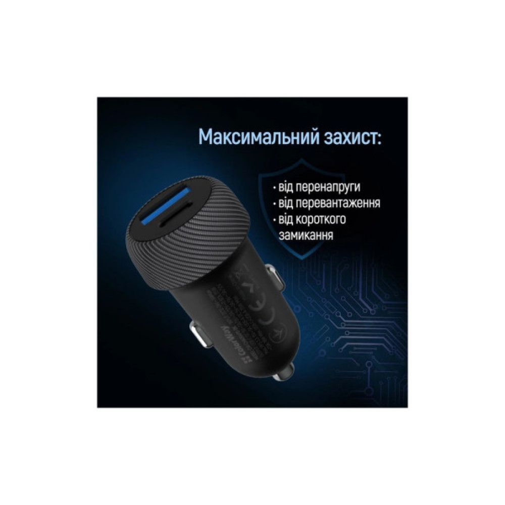 Зарядний пристрій ColorWay USB-C PD35W + USB QC3.0 car adapter (CW-CHA064PD-BK)