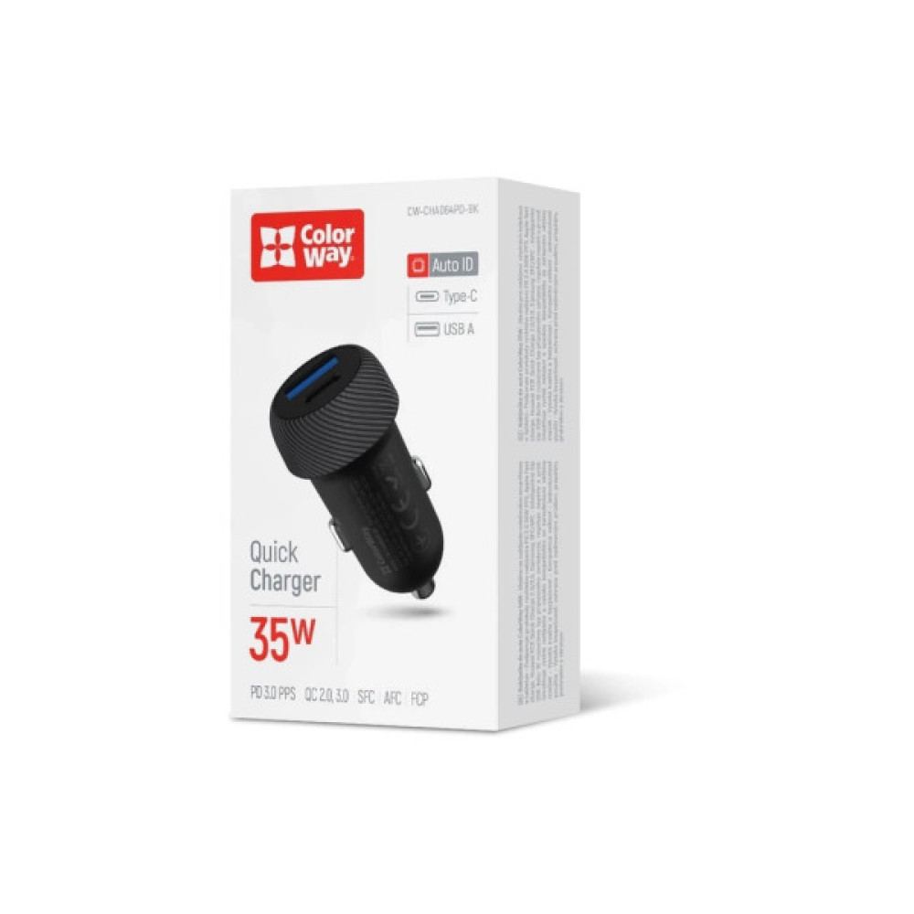 Зарядний пристрій ColorWay USB-C PD35W + USB QC3.0 car adapter (CW-CHA064PD-BK)