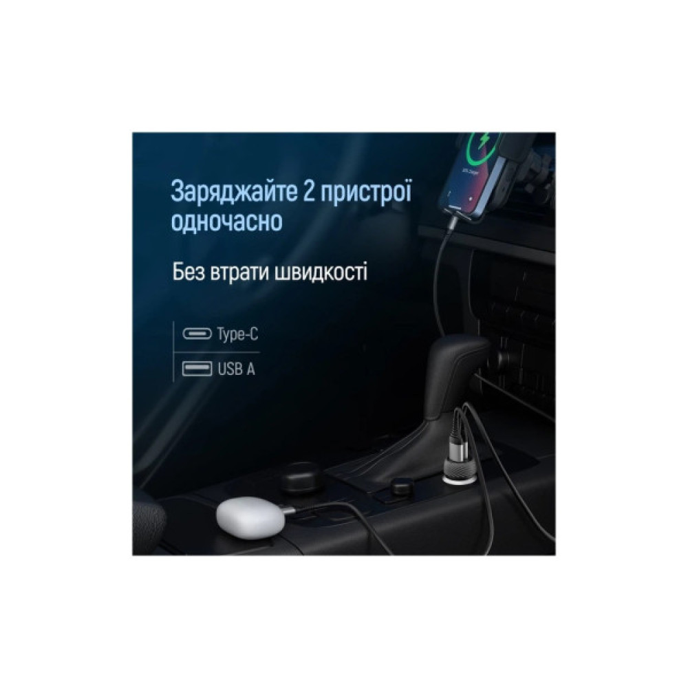 Зарядний пристрій ColorWay USB-C PD35W + USB QC3.0 car adapter (CW-CHA064PD-BK)