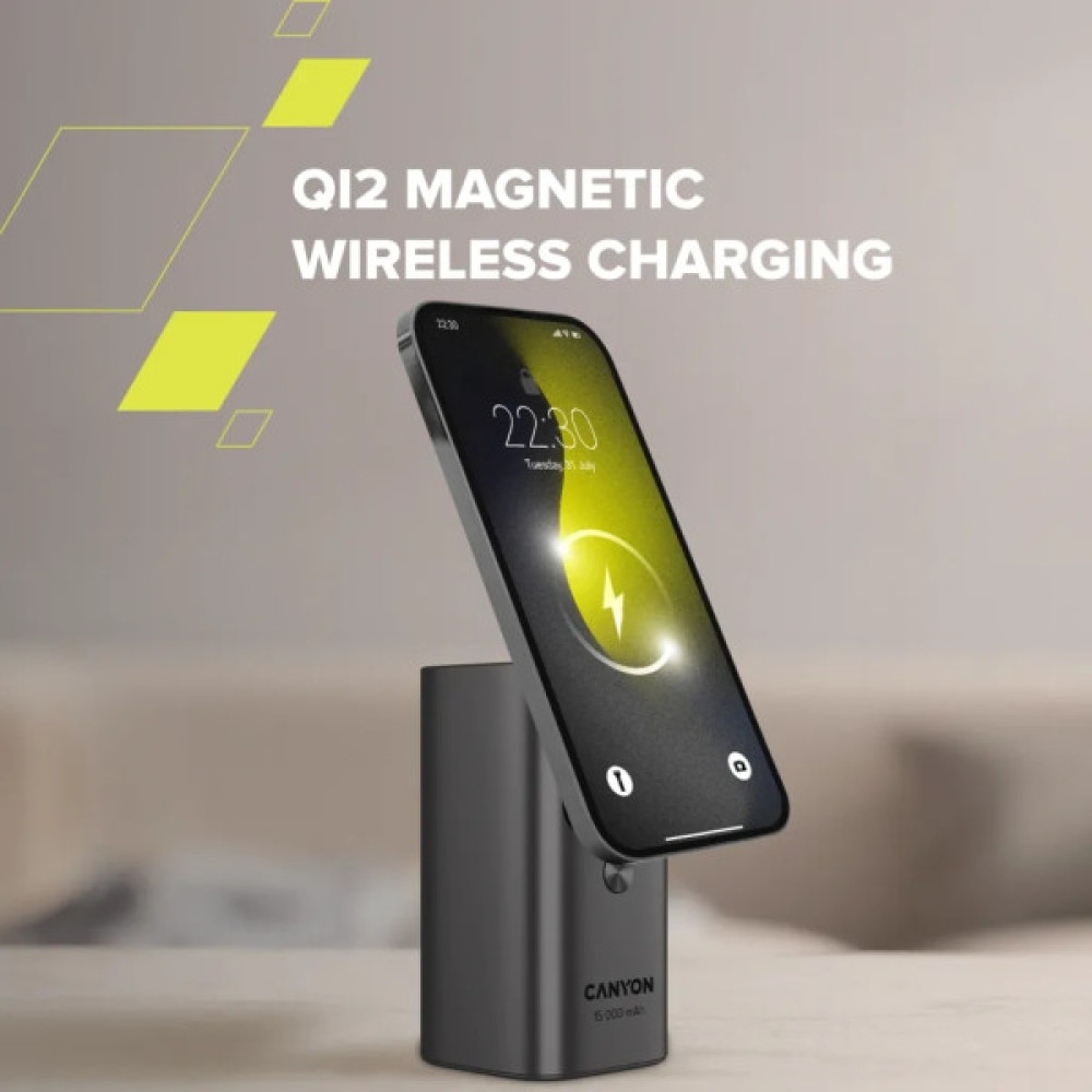 Батарея універсальна Canyon 15000mAh OnPower 150 Qi2 magnetic Grey (CNS-CPB150DG)