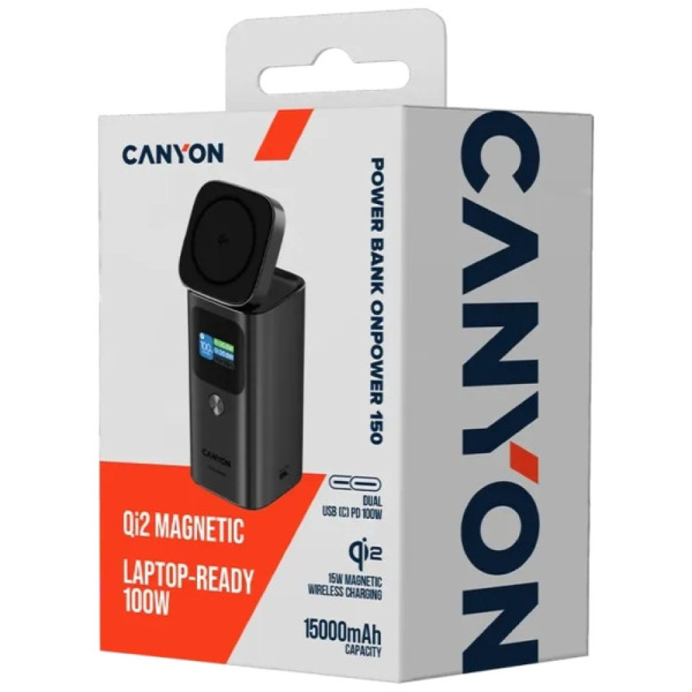 Батарея універсальна Canyon 15000mAh OnPower 150 Qi2 magnetic Grey (CNS-CPB150DG)