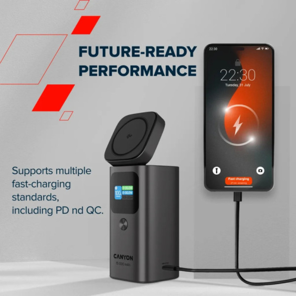Батарея універсальна Canyon 15000mAh OnPower 150 Qi2 magnetic Grey (CNS-CPB150DG)