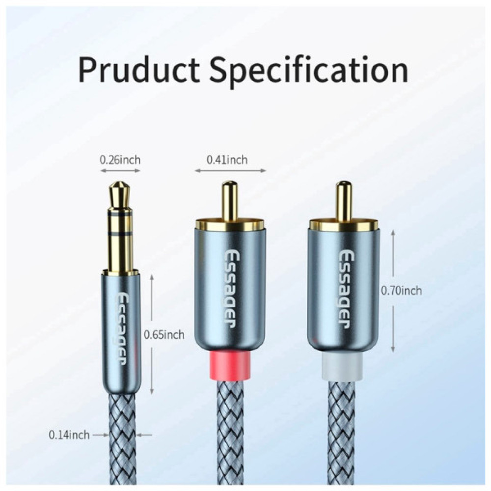 Кабель мультимедійний 3.5mm M to 2xRCA M 2.0m Essager (EYPZJ-MYA0H)