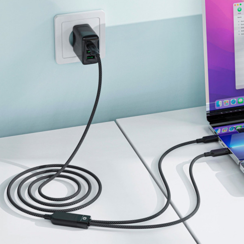 Дата кабель USB-C to 2xUSB-C 0.8m 100W Acefast (6974316280149)