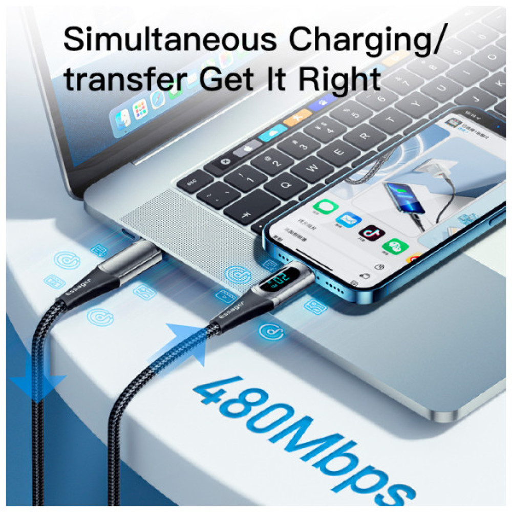 Дата кабель USB-C to Lightning 2.0m 20W Digital Display black Essager (EXCTL-YDA01)