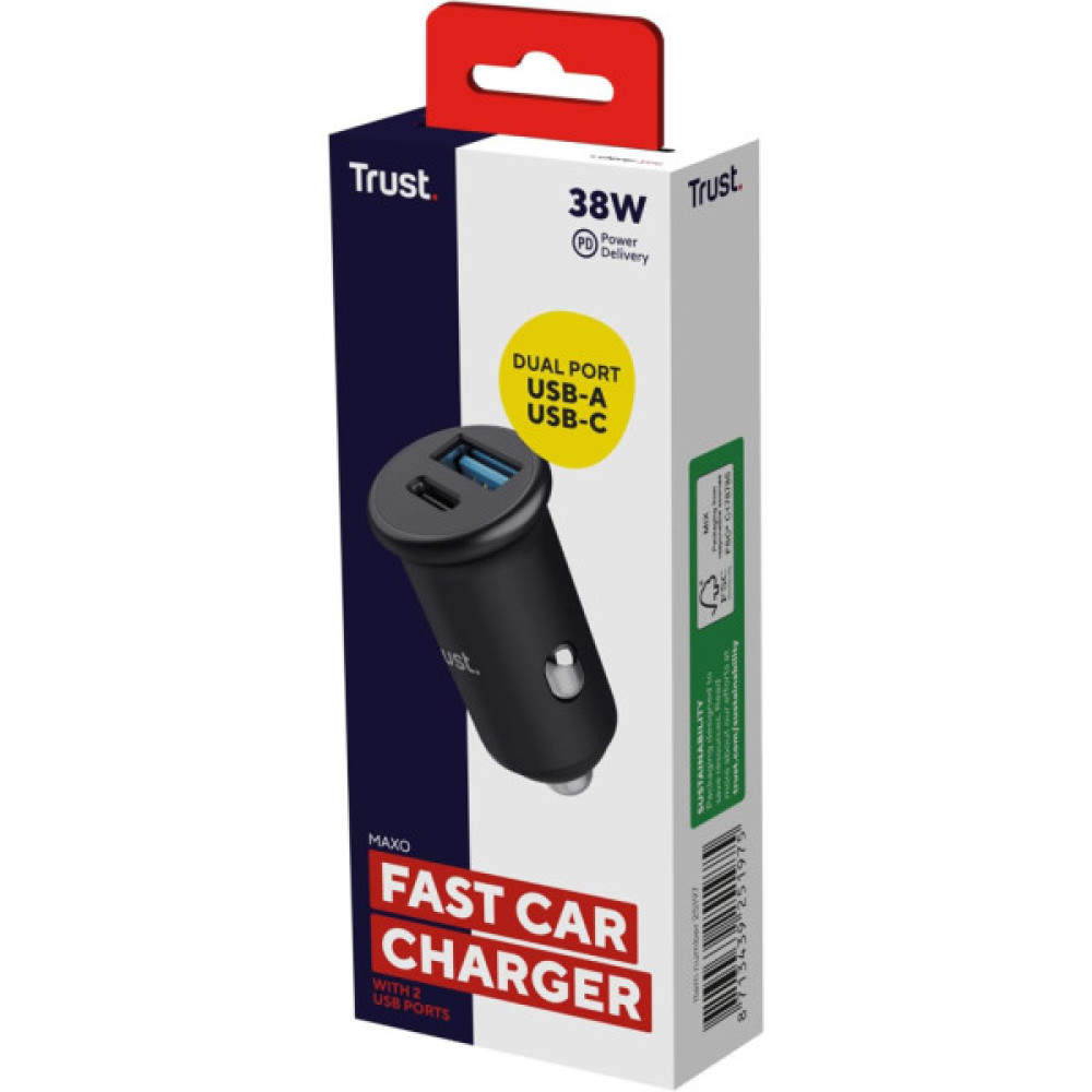 Зарядний пристрій Trust USB-C PD25W + USB QC12W 37W Black (25197_TRUST)