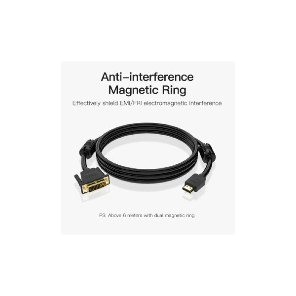 Кабель мультимедійний HDMI M to DVI M 1.5m 24+1pin 4K60Hz black Vention (ABFBG)