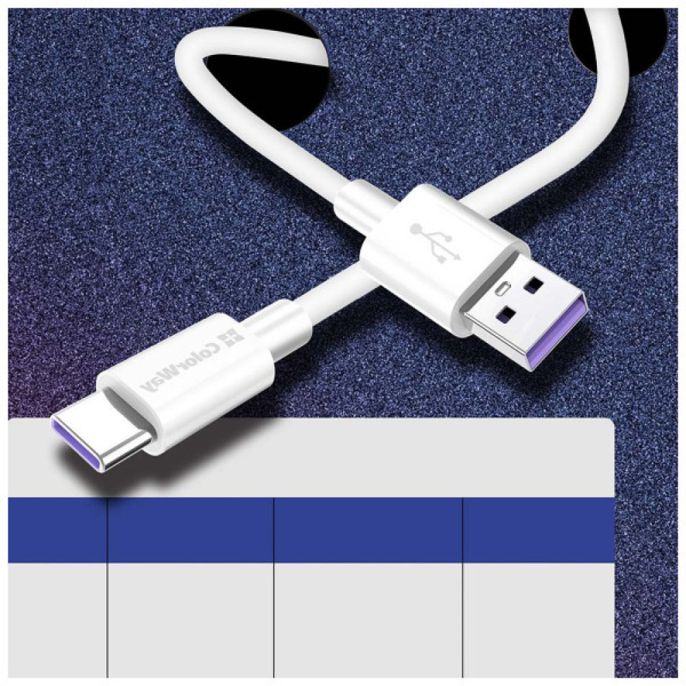 Дата кабель USB 2.0 AM to USB-C 1.0m 5A white ColorWay (CW-CBUC019-WH)