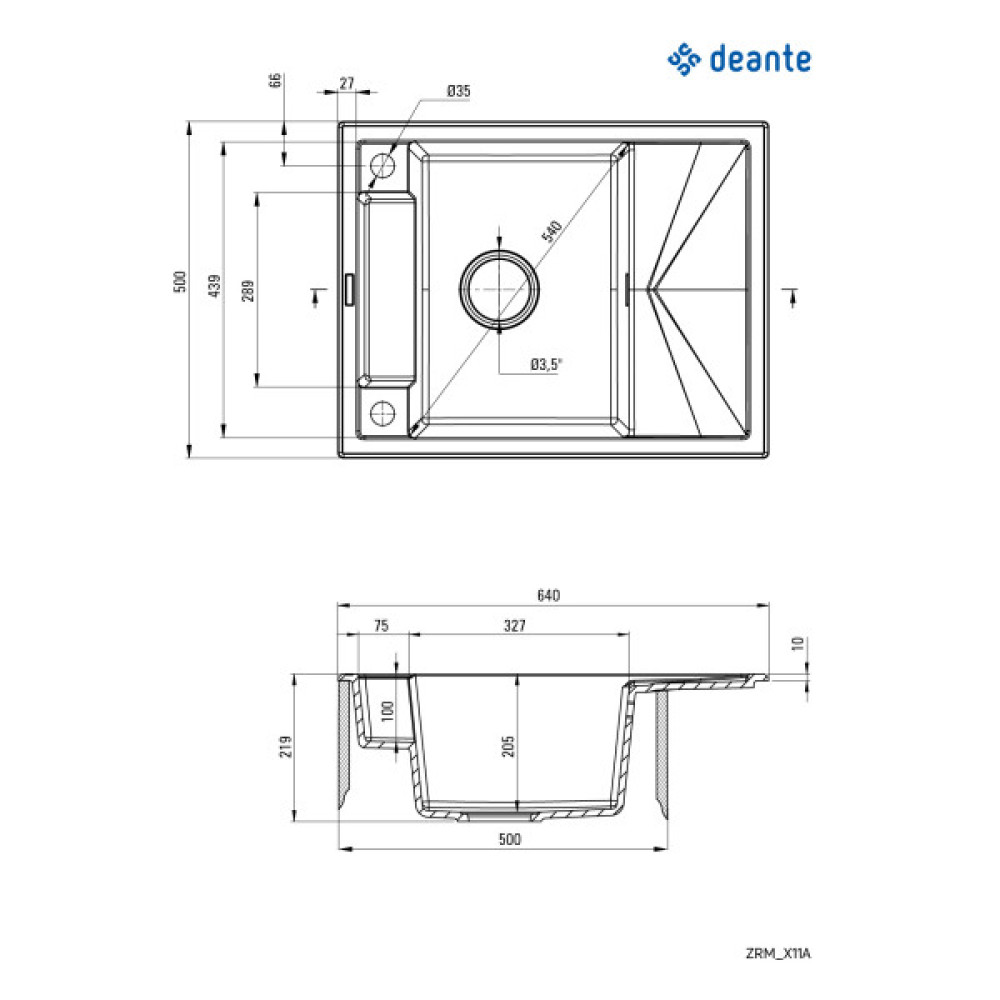 Мийка кухонна Deante Magnetic, граніт, прямокут., з крилом, 640х500х219мм, чаша - 1, врізна, металічний графіт
